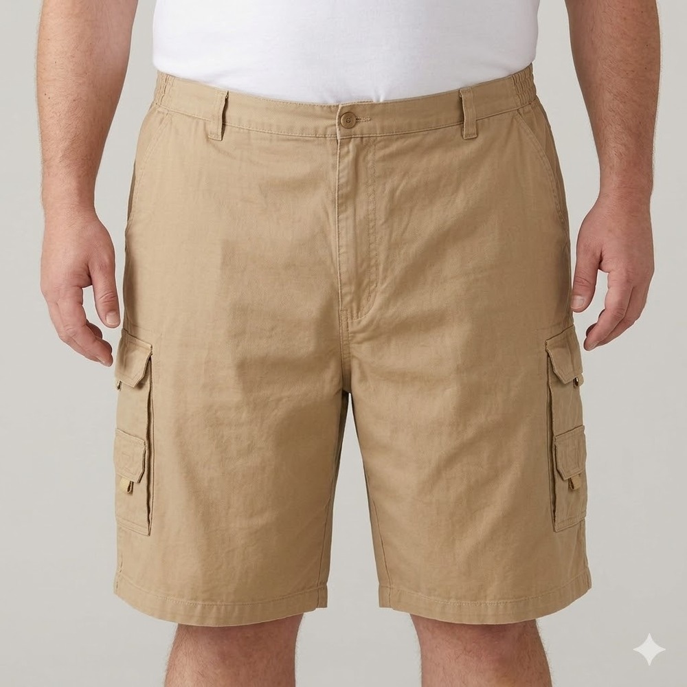 KingSize Cargo Shorts 100% Cotton Canvas Side Elastic Size‎ Big 54 Tan